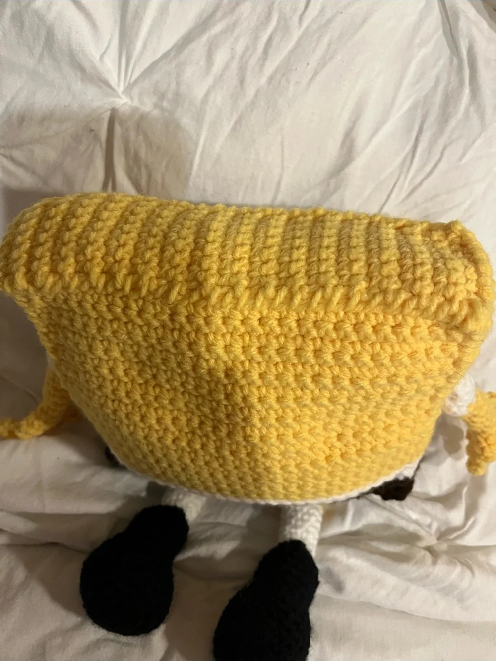 Handmade Yellow Character Crochet Plush Toy with Red Tie Sponge Bob
